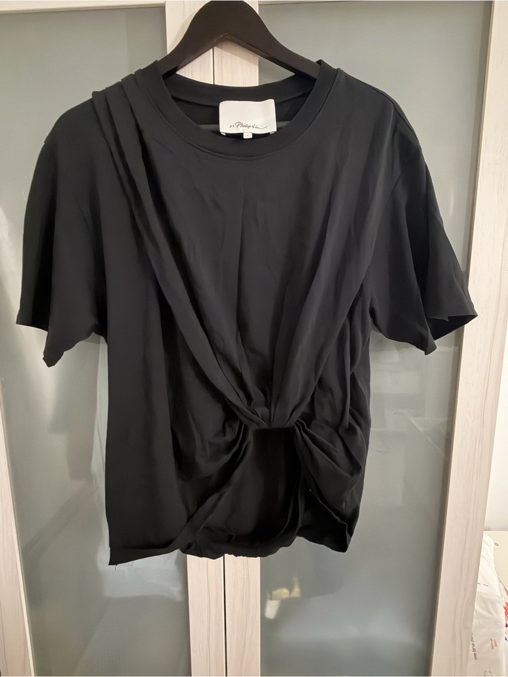 3.1 Phillip Lim Black Short-Sleeve Twist-Knot Tee